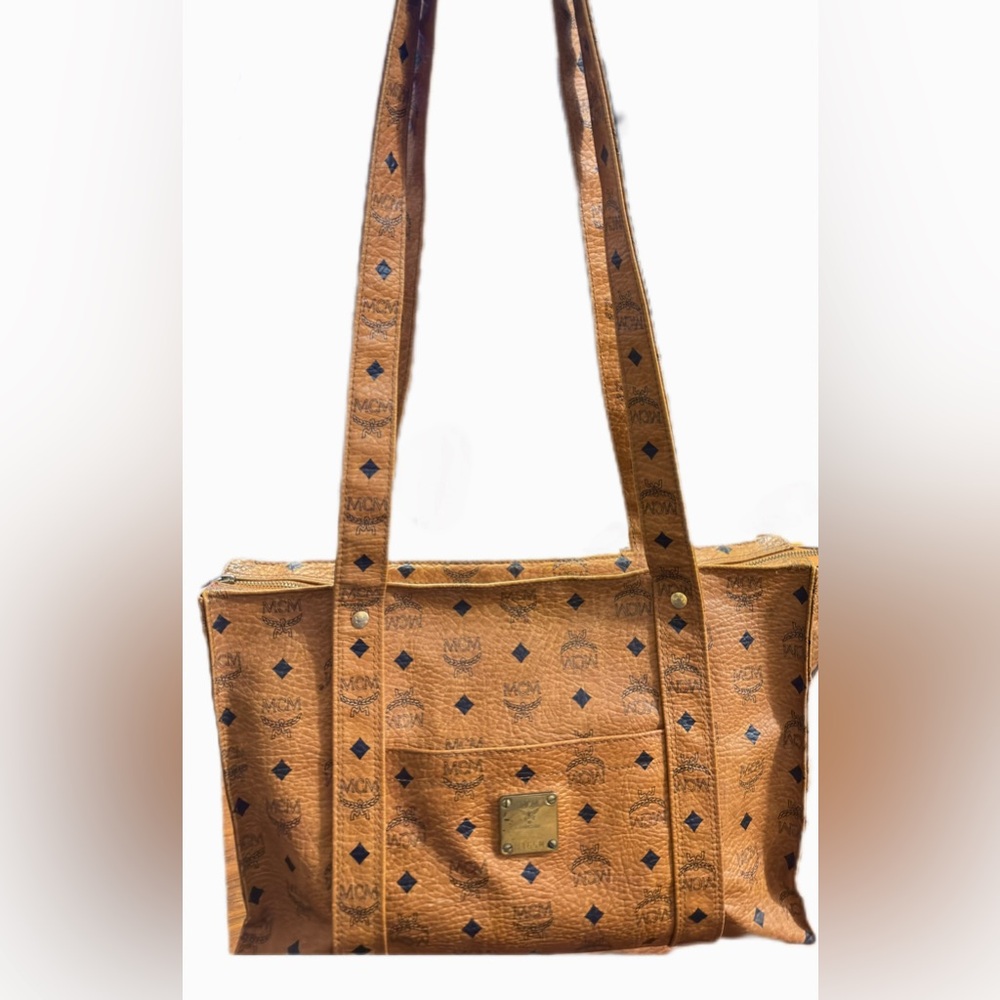 MCM Visetos Camel Leather Tote #3165M